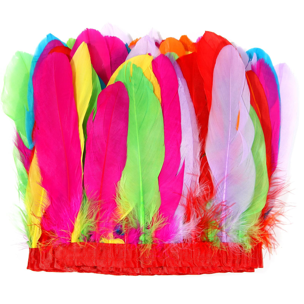 MAOFENG 2 Yards Natural Goose Feathers Trim Sewing Fringe Fashion Dress Sewing 6-8inch for DIY Handicrafts Costumes Decoration,Mixed