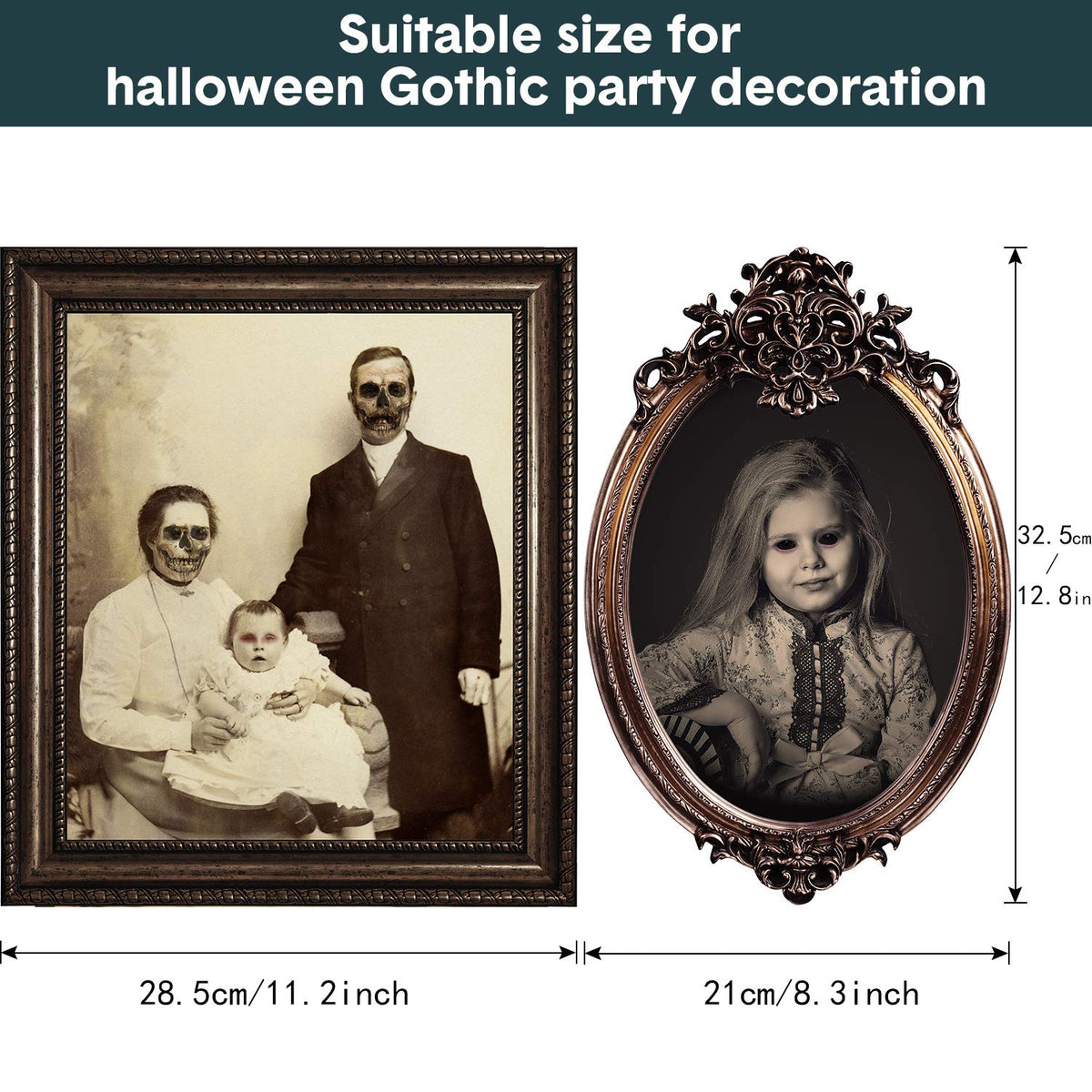 DUAIAI Halloween Decorations, 12 Pieces Laminated Halloween Gothic Decor Poster Frames Durable Haunted House Creepy Portraits Pictures Spooky Home Decor