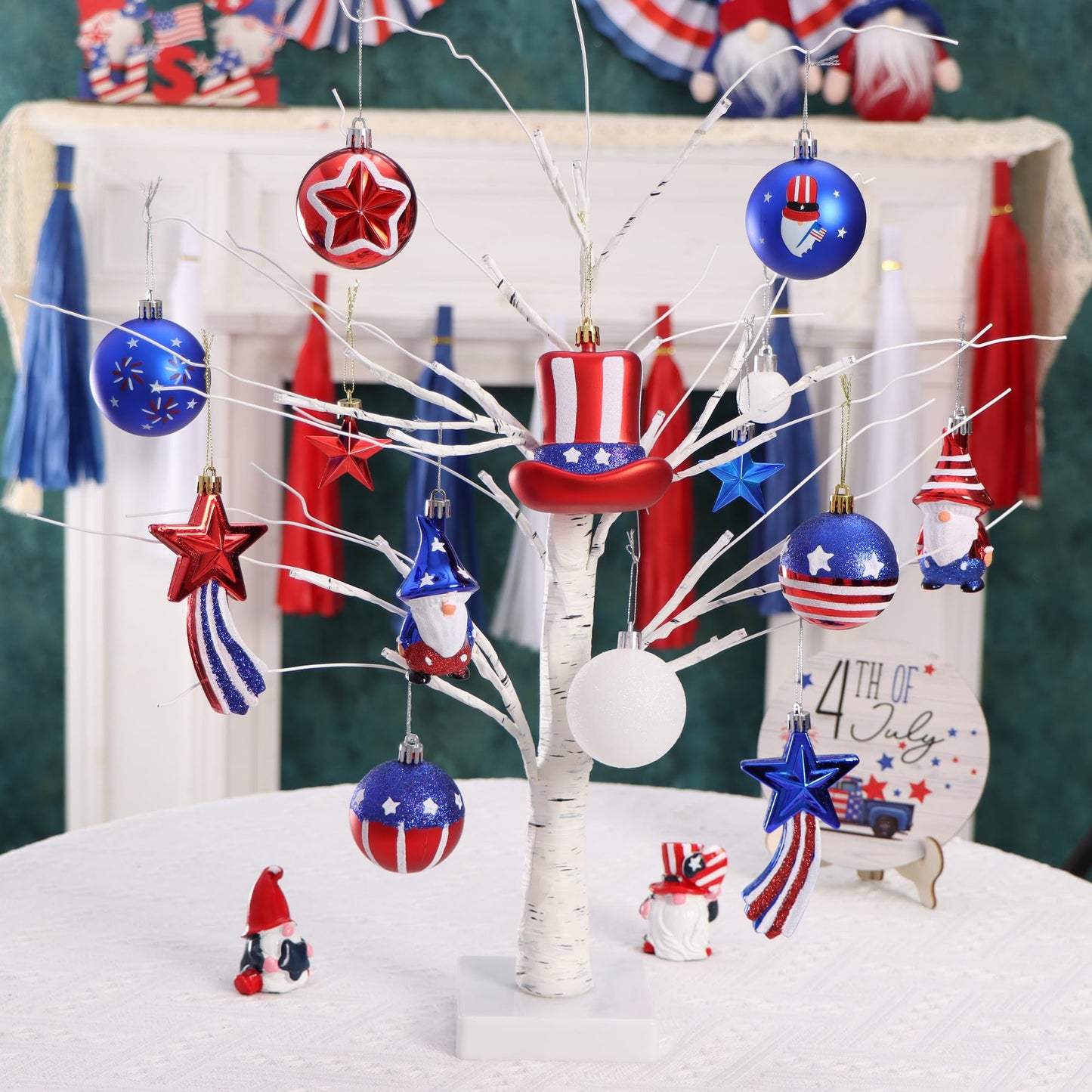 4th of July Tree Decorations, 41PCS Patriotic Decor for Tree, Independence Day Decorations, Red White and Blue Ornaments, USA 250th Anniversary Decorations (4th of July)