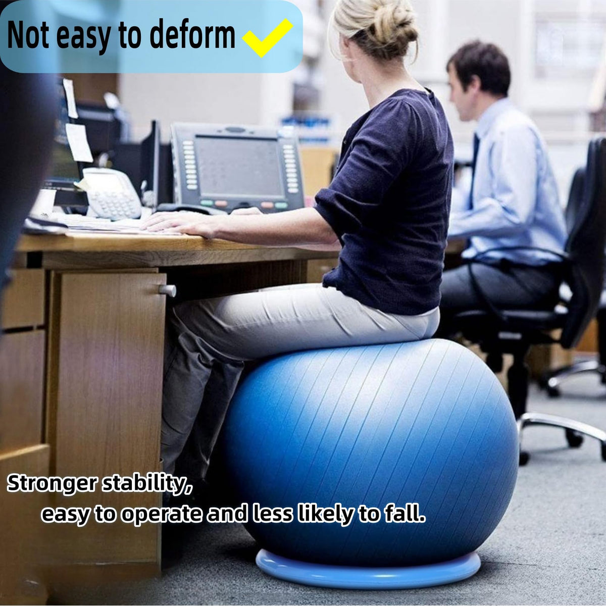 Yoga Ball - Base, Non slip Stability, PVC, Suitable for Home Gyms, Offices, Improving Back Pain, Providing Balance, (Blue, 1PCS, One Size)