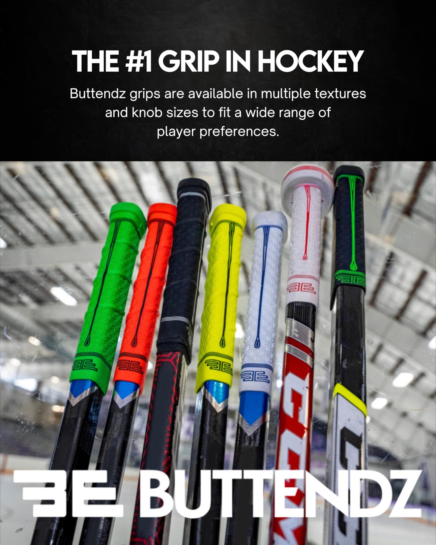 Buttendz Fusion Z Hockey Stick Replacement Grip - Reusable Design, Small Knob Player Grip for Top Hand Mobility, Fits All Stick Sizes (Black, Fire Drip)