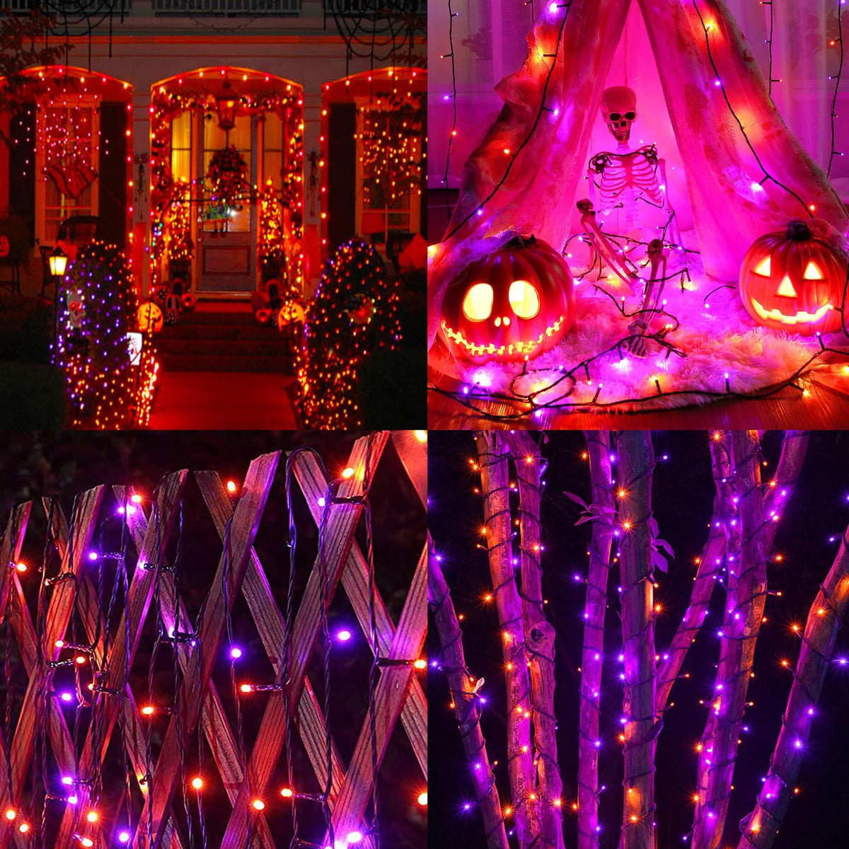 kemooie 164 FT 250 LED Halloween Lights, Black Wire Plug in Fairy Lights with Timer Function, Waterproof String Lights with 8 Modes for Outdoor Halloween Party Porch Patio Garden Decoration