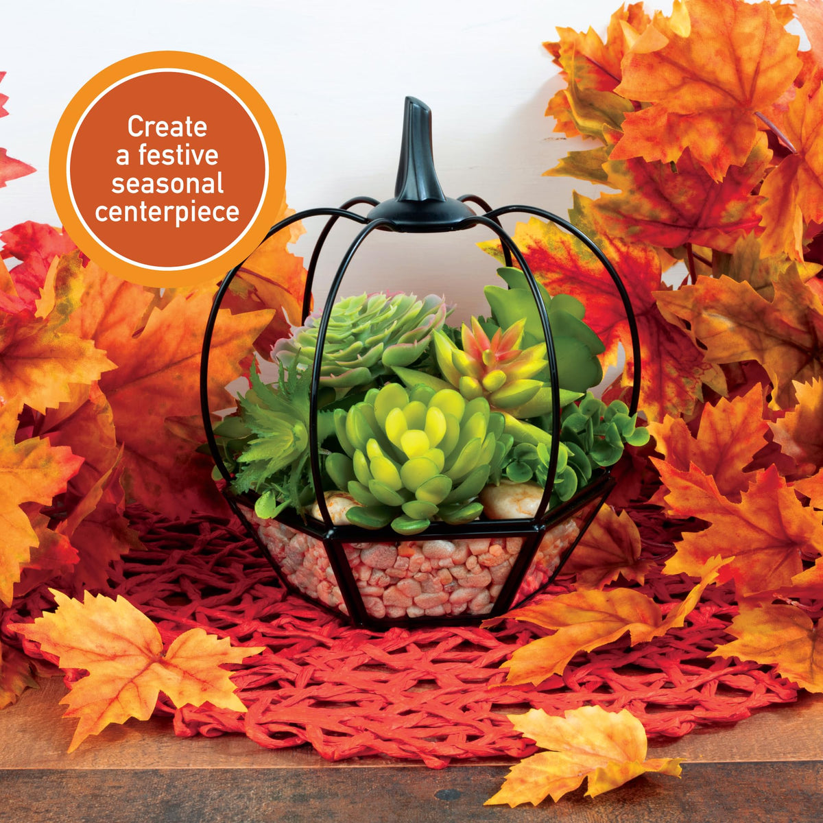 Thanksgiving Table Centerpiece - Pumpkin Glass Terrarium (7x7x8)- Rustic Fall Tabletop Decor - Artificial Pumpkin for Home, Kitchen, Office Decorations- Autumn Plant Garden Display- Black Trim Planter