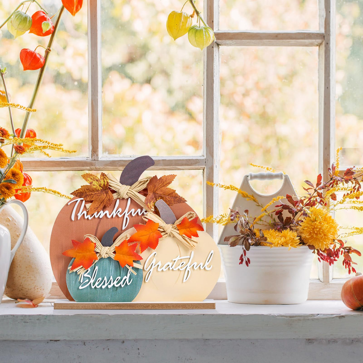 LXDNBGO Fall Pumpkin Decor, Thanksgiving Fall Decorations for Home, Farmhouse Wooden Pumpkin Autumn Decor, Thanksgiving Decorations Sign for Table Office Desk Mantle
