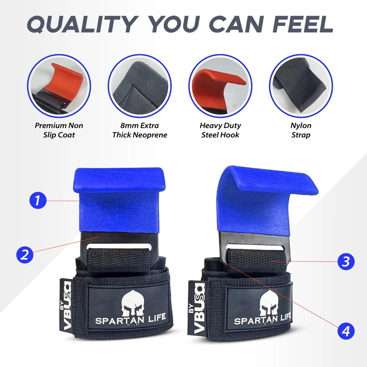 "Victorbudo USA Weight Lifting Hooks (Pair)  Heavy Duty Padded Wrist Straps for Deadlifts, Pull Ups, Rows & Shrugs  Anti-Rip Nylon Hand Grips for Weightlifting  Gym Gloves for Men & Women"