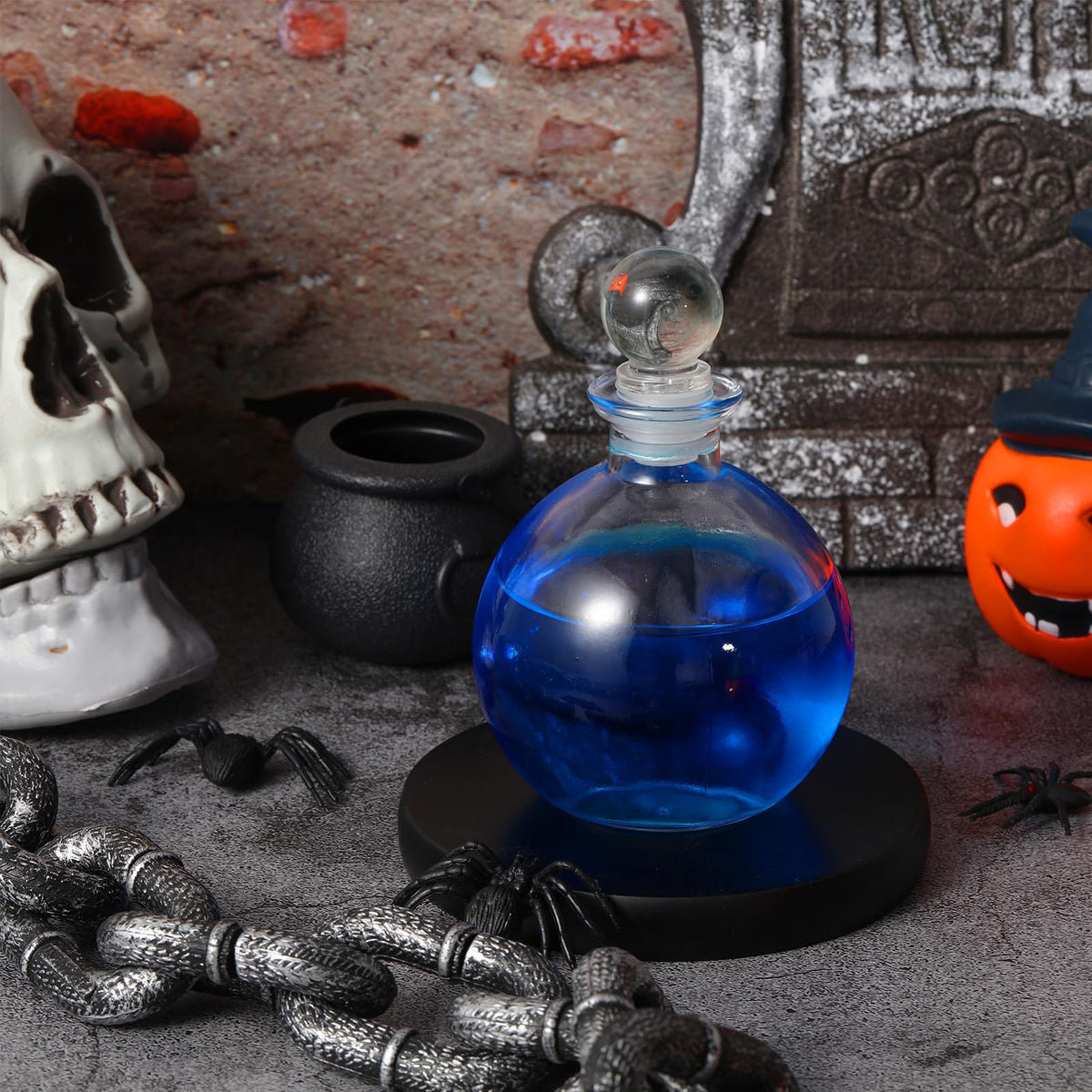 Tessco for you 3 Pcs Round Glass Bottles 8.5 oz Potion Bottles Clear Spherical Decorative Jars for Liquor Candy Potpourri Halloween Christmas Decoration DIY Art Crafts Gift(Stylish)