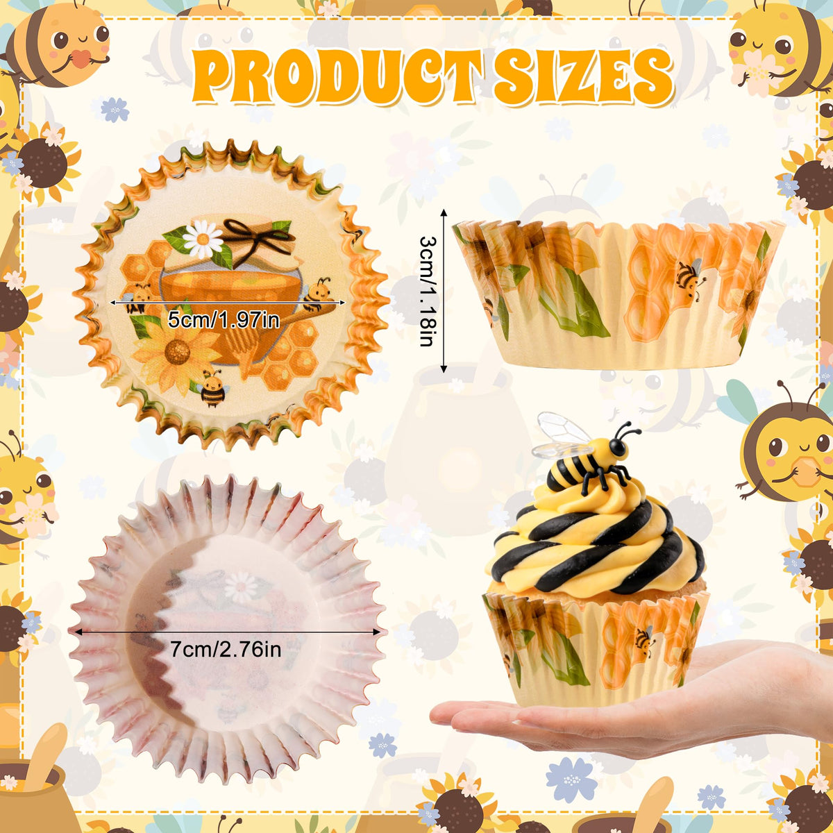 Glavatrix Bee Cupcake Liners, 200PCS Honey Bee Paper Baking Cups Yellow Muffin Cupcake Wrappers for Happy Bee Day Baby Shower Gender Reveal Spring Summer Garden Birthday Party Cake Dessert Decorations