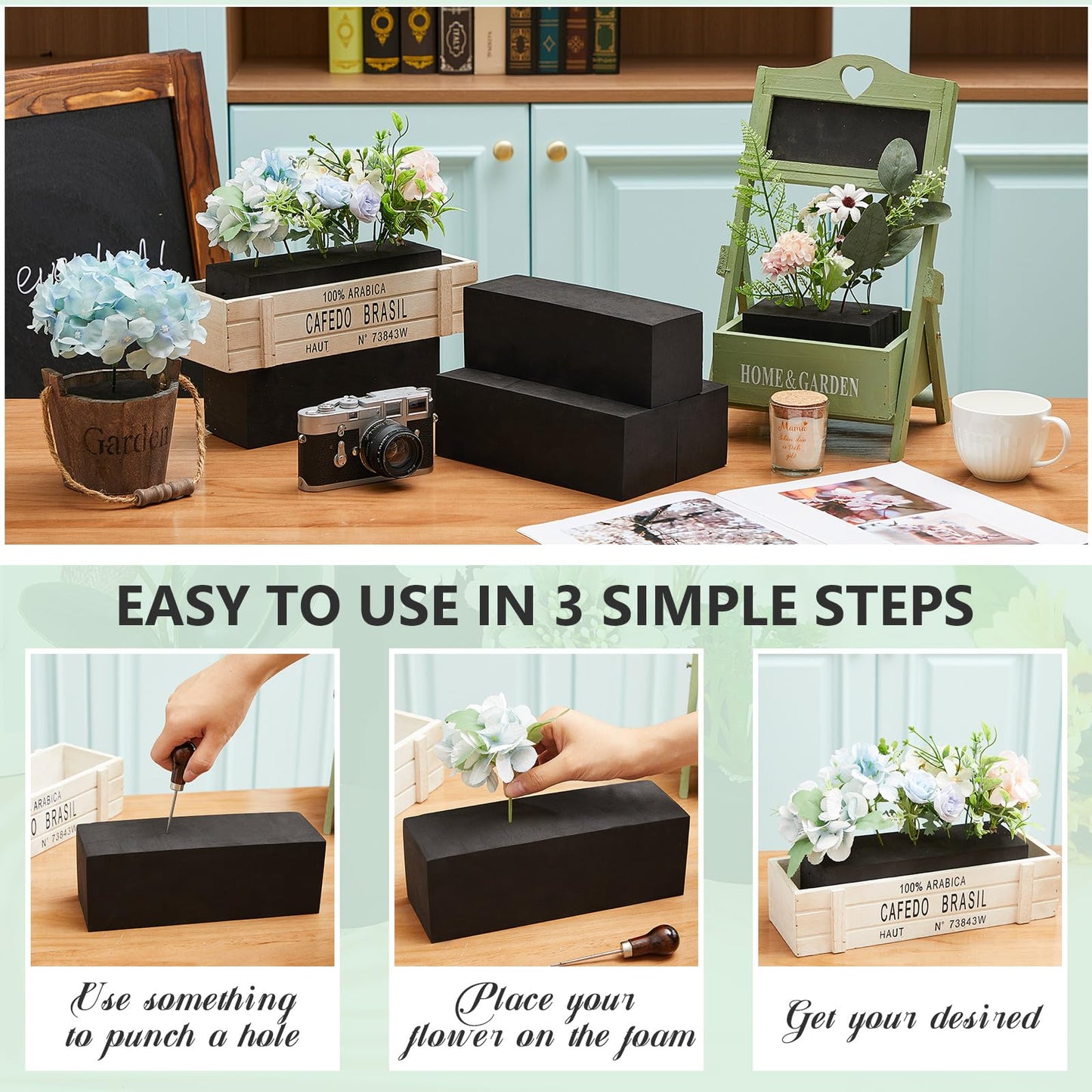 Lallisa 4 Pcs Reusable Floral Foam Blocks Water Weather Resistant Dry Floral Foam for Artificial Flower Arrangements Outdoor Flower Boxes Outside Hanging Planters Wedding Home Decor (9 x 3 x 3")