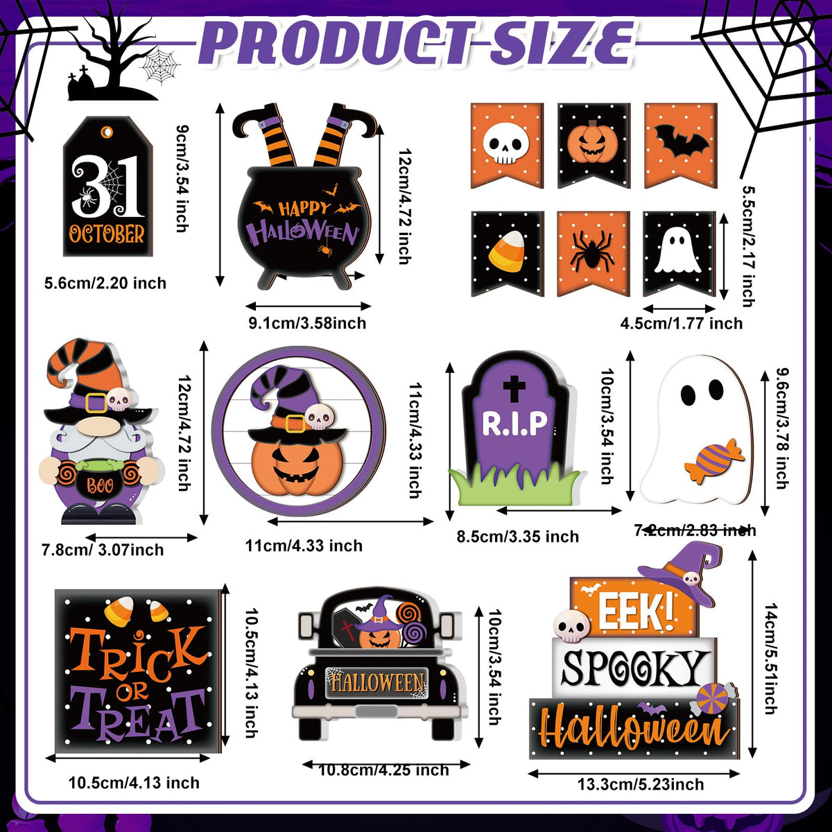 Umigy 15 Pcs Halloween Tiered Tray Decor Set Cute Ghost Tray Decorations Boo Halloween Wooden Signs Farmhouse Rustic Decoration for Home Table Party Supplies(Pumpkin)