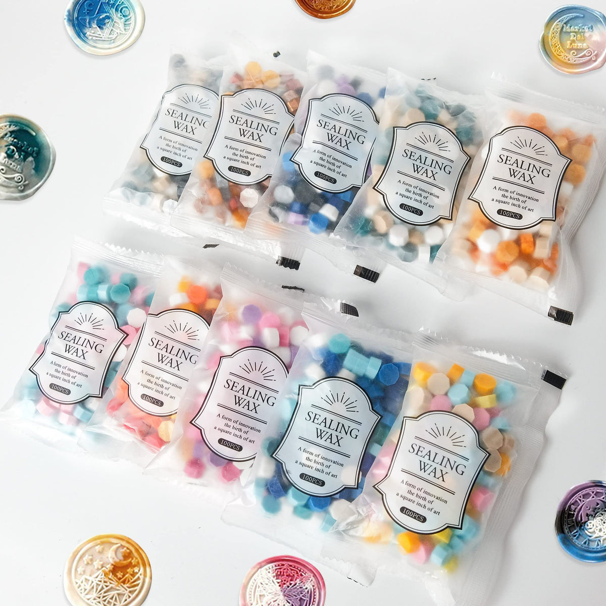 Sealing Wax Beads, 10pack Unique Color Combination- Mixed Color (Approx.1000pcs)- for Wax Seal Stamps, Letter Sealing & Wedding Invitations - Try The Color Suit