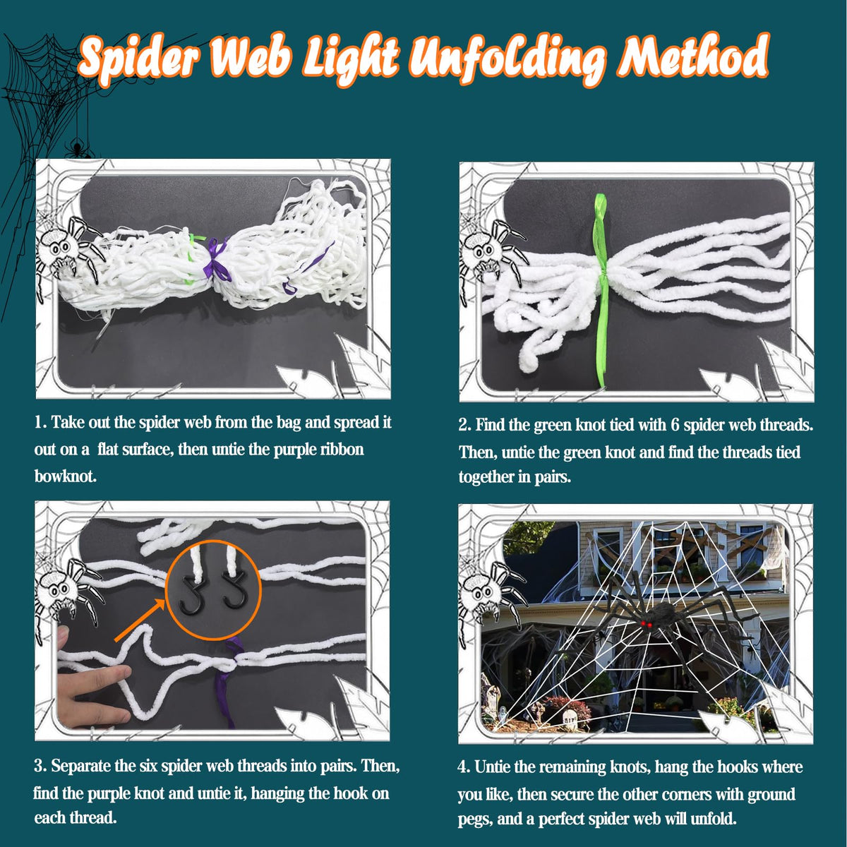 Halloween Giant Spider Web Lights, Spider Web Decoration with 50" Plush Spider & Stretch Cobweb, Powered by Adapter Plug, Remote Control 8 Lighting Modes, Perfect for Scary Halloween Yard Decorations