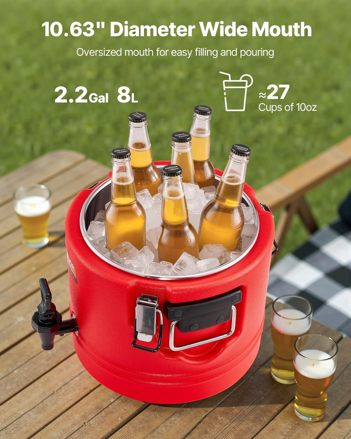 VEVOR Insulated Beverage Dispenser, 2.2 Gal/8L Thermal Hot and Cold Drink Server Dispenser with Spigot, Food-Grade Cooler Jug with 304 Stainless Steel Interior, for Tea Coffee Restaurant Outdoor