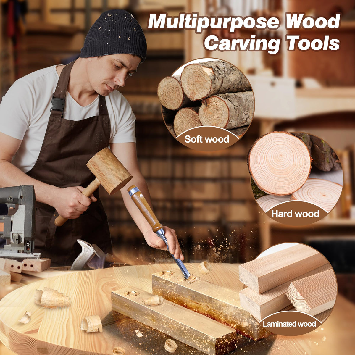 10 Pieces Wood Chisel Set, 1/4"~2" Woodworking Chisel Kit with Sharp CR-V 60 Steel Blades, Wooden Box, Honing Guide, Sharpening Stone for Carpenter Craftsman Woodworker