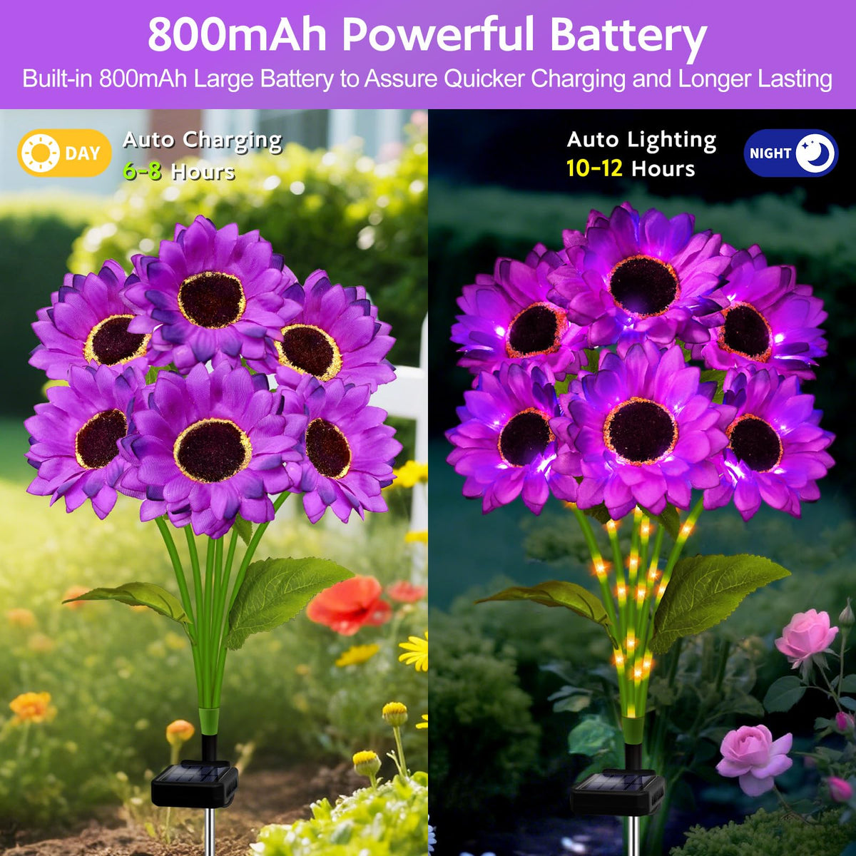 Solar Sunflower Lights Outdoor Garden Decor, 4 Pack Solar Purple Flowers Lights with 24 Sunflowers, Waterproof Fall Decor Stake Decorative Light Auto ON/Off for Garden Yard Patio, Gift for Women