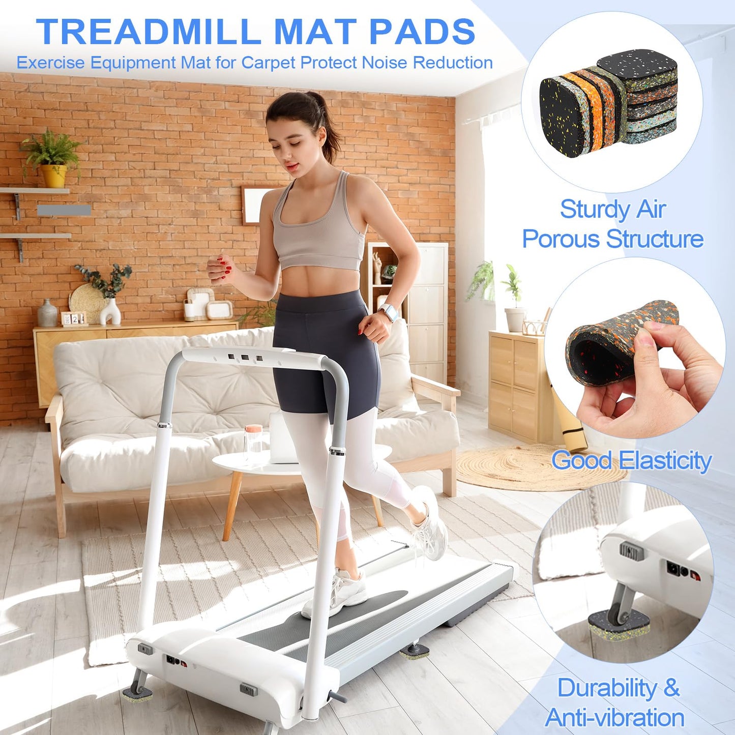 PATIKIL 4 Pcs Treadmill Mat Pads, 4x4x0.8 High Density Foam Anti Vibration Pad Sound Proof Floor Mat Exercise Equipment Mat for Carpet Protect Noise Reduction Home Gym, White