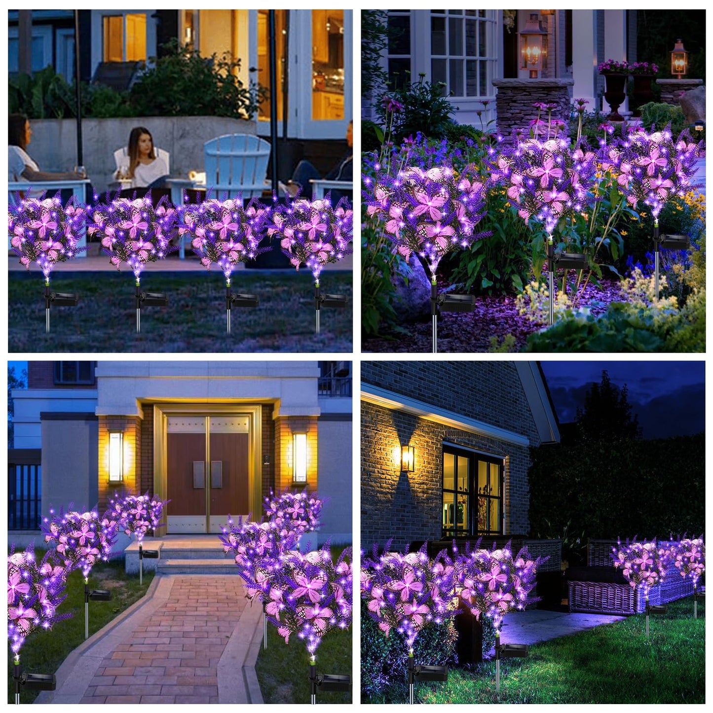 Kohlrabi Solar Garden Lights Outdoor, 6 Pack Purple Lavender Solar Butterfly Lights Gardening Gifts for Women,Artificial Flowers Light Purple Halloween Garden Decor for Patio Yard Lawn Christmas
