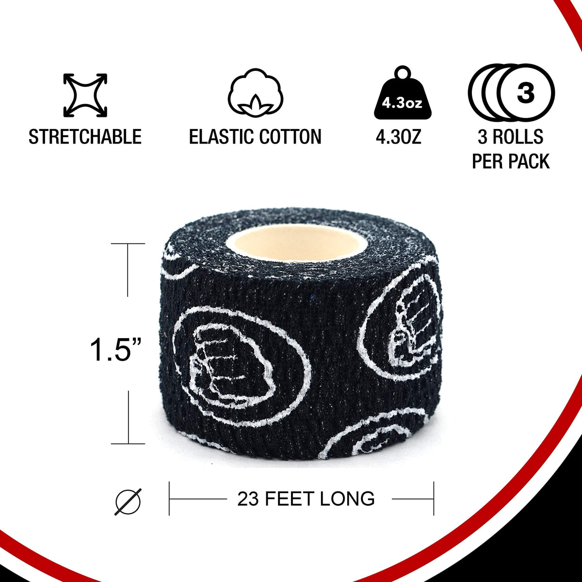 WOD Nation Hook Grip Athletic Tape - for Weightlifting Grips & Gym Sessions - Sweat-Proof Workout Tape - Versatile Weightlifting Accessories - Pack of 3, 23 ft, Black