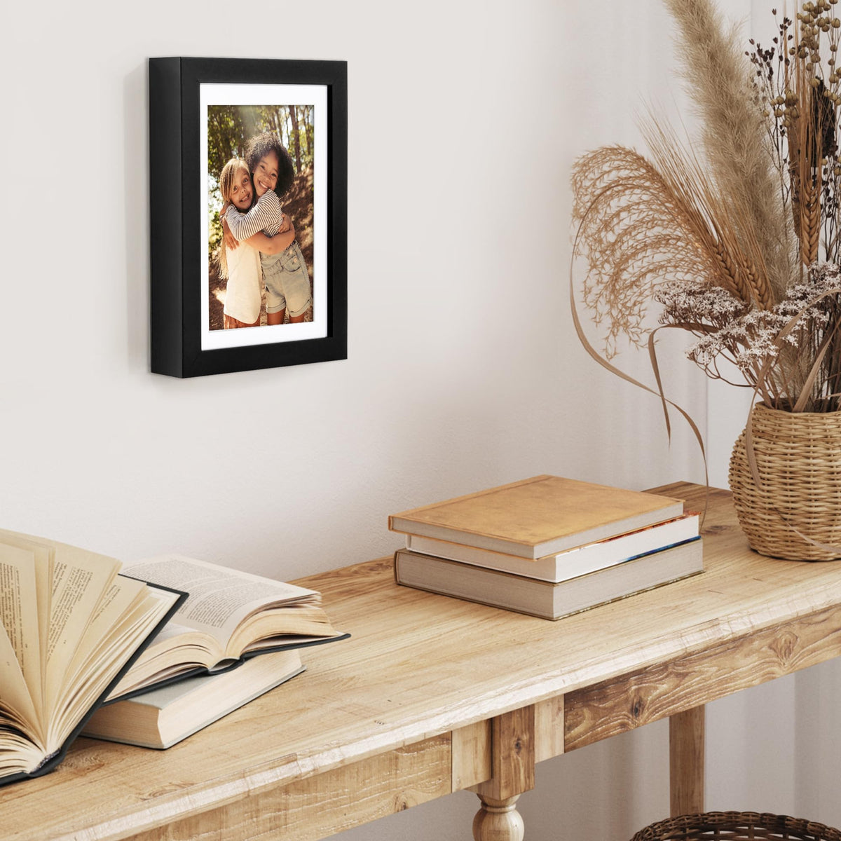 Americanflat 6x8 Picture Frame with Shatter-Resistant Glass - Use as 5x7 Frame with Mat or Display 6x8 Photo Without Mat - Soho Collection - Deep Molding Picture Frames for Tabletop or Wall - Black