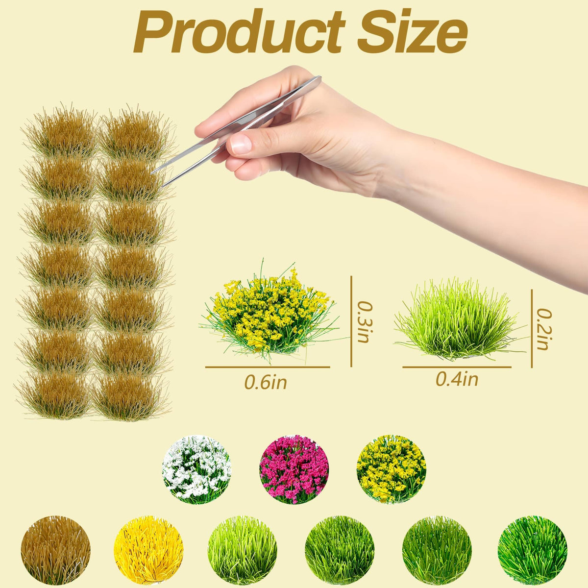 Potanro 126pcs Static Grass Tufts and Miniature Flowers Cluster for Crafts,Diorama Grass Base Supplies,Model Grass Scene Accessories for Train Railroad Scenery Sand Military Terrain Model