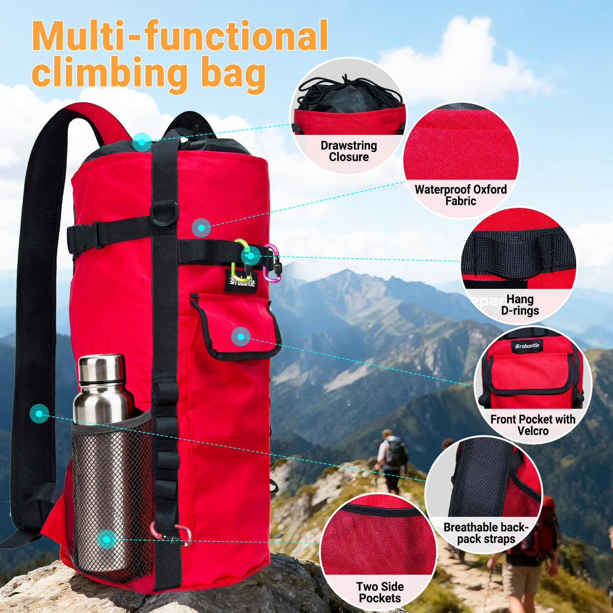Brobantle Climbing Rope Bag,Large Capacity Arborist Tree Rope Storage Bag,Waterproof Outdoor Rock Climbing Gear Bag