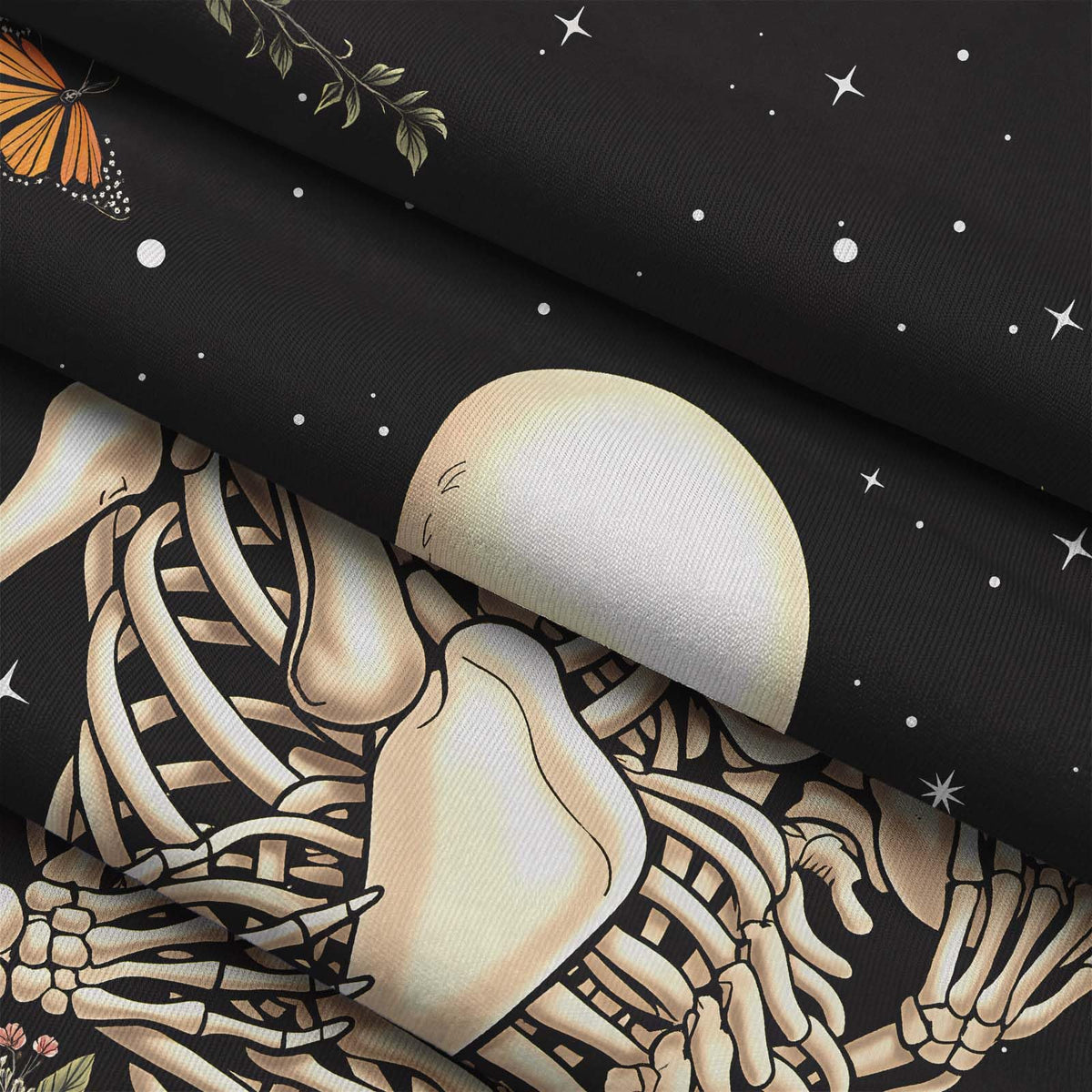 Haibimen Skeleton Tapestry Wall Hanging Dark Romance Moon Stars Butterfly Floral Skull Gothic Tapestries for Bedroom Aesthetic Wallpaper Decor for Living Room, Dorm (Black 1, 60''×44'')