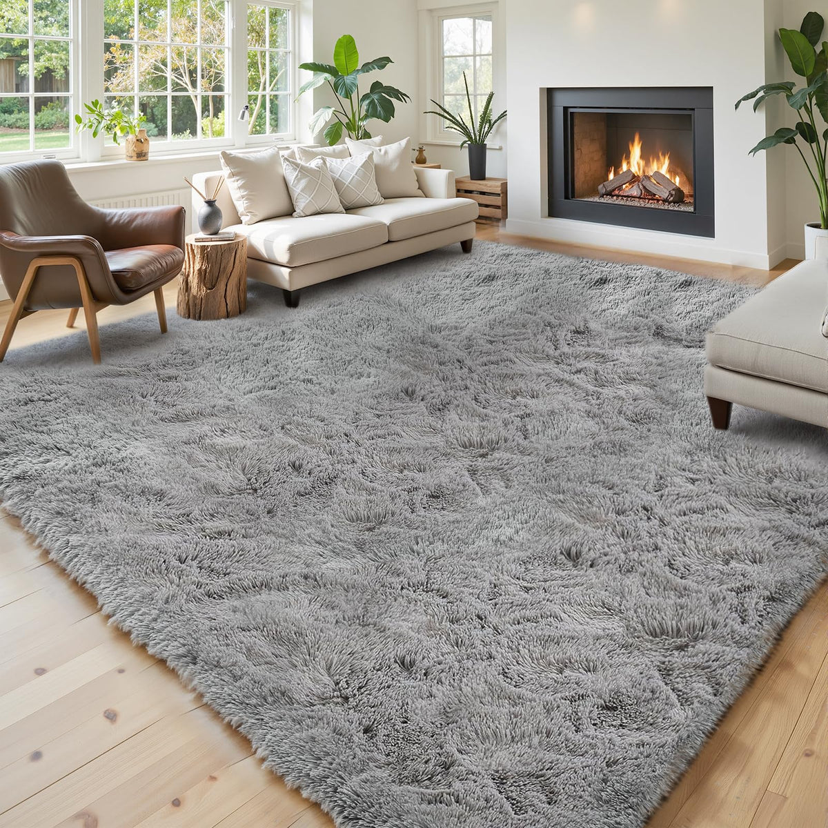 junhejiamei 8x10 Area Rugs for Living Room Bedroom Rug, Large Shaggy Soft Plush Furry Bedside Rug, Area Rugs for Home Decor (Light Grey, 8x10 Feet)