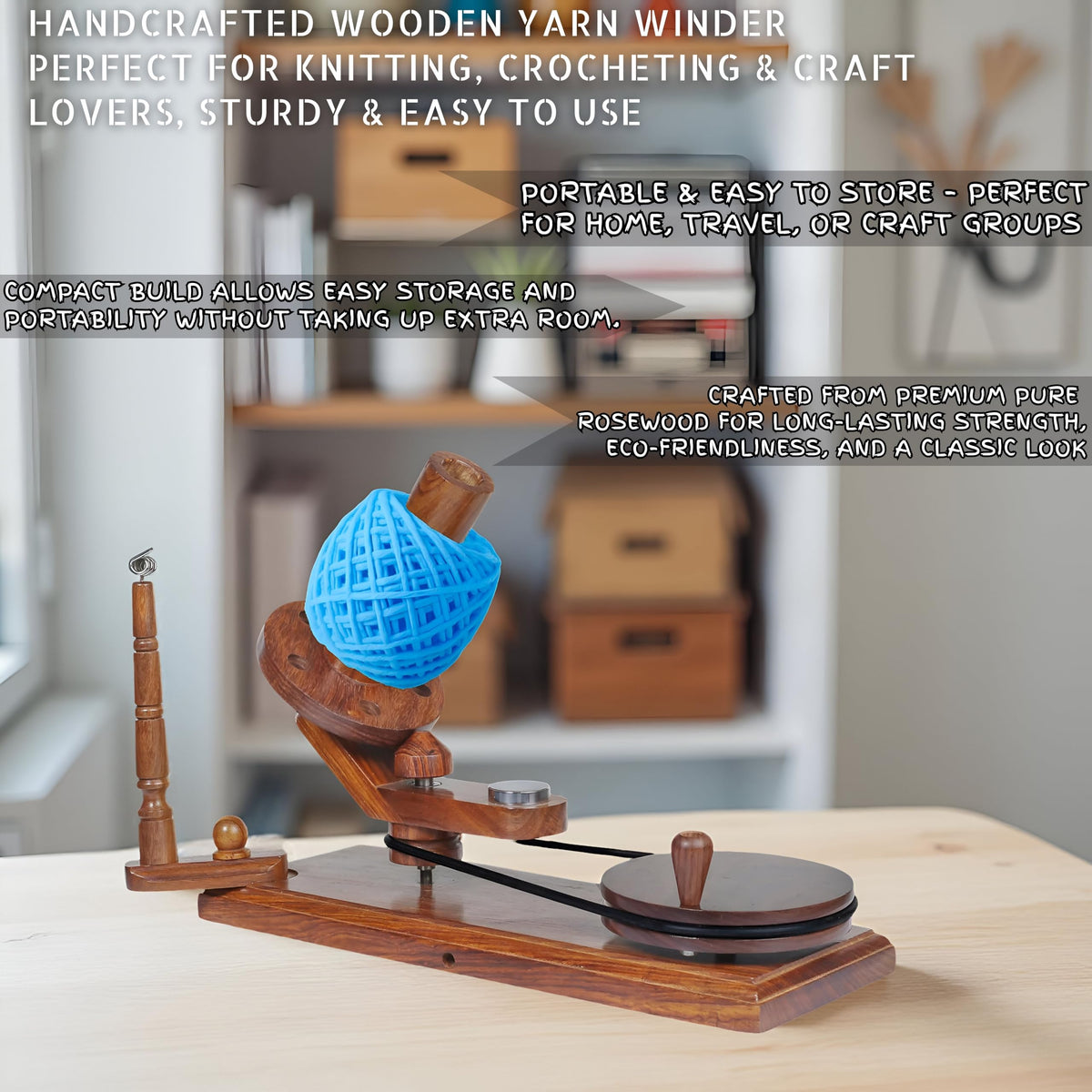 Bhartiya Handicrafts Wooden Yarn Ball Winder & Table Top Swift Set, Hand Operated Rosewood Combo Winder, Large Capacity 8 to 10 oz Yarn Fiber Winder, Wool String Swift Winder (Rosewood Winder & Swift)
