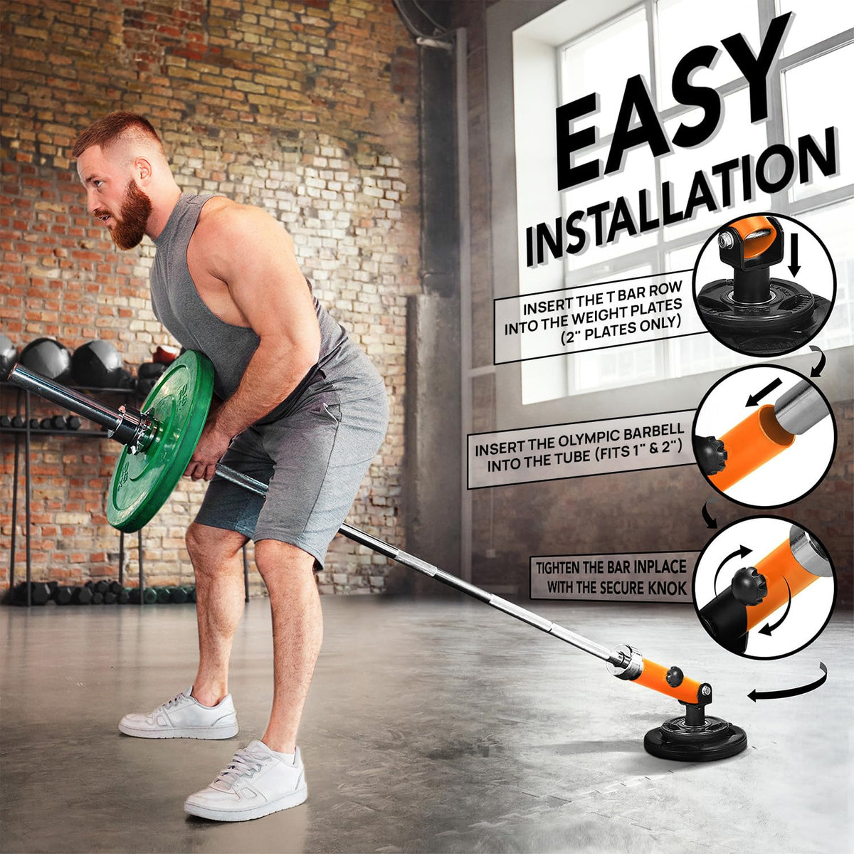 Yes4All Landmine Attachment for 1" & 2" Barbells with Weight Plate Holder, 360 Swivel & Heavy Duty Steel Construction for T-Bar Rows, Presses & Storage, 8"x4" Pivot Sleeve, Orange