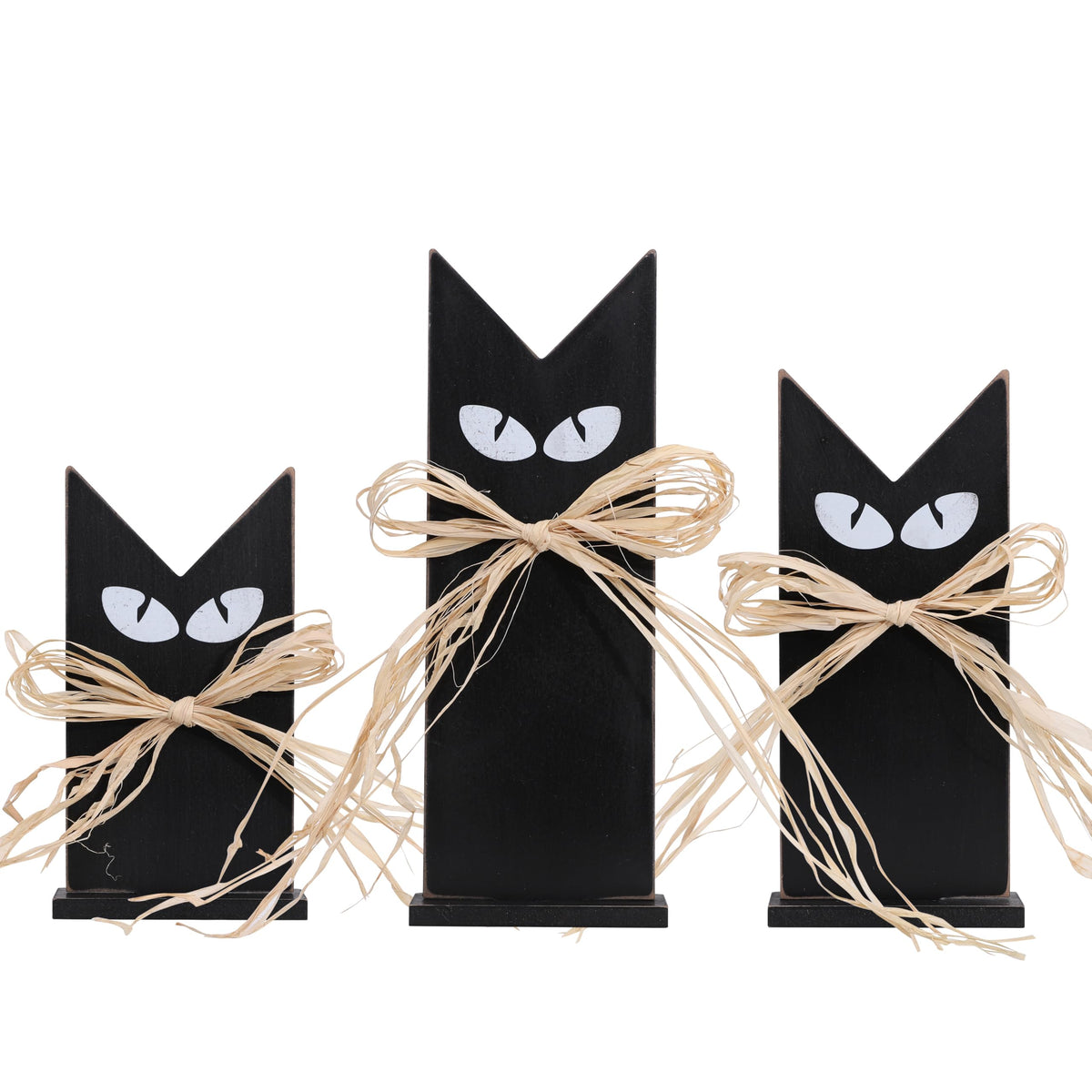 Set of 3 Wooden Black Cats Table Decor – Rustic Halloween Decorations, Tiered Tray Accents, Farmhouse Spooky Black Cat Figurines in 3 Sizes