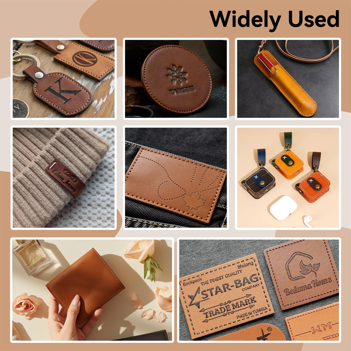 VMYTH 12 Pcs Leather Blanks for Laser Engraving with Adhesive, 12.6x10.2 Faux Leather Sheets for Hat Patches, 3 Dark & 3 Light Brown + 6 Mix Colors, Laserable Leatherette for DIY