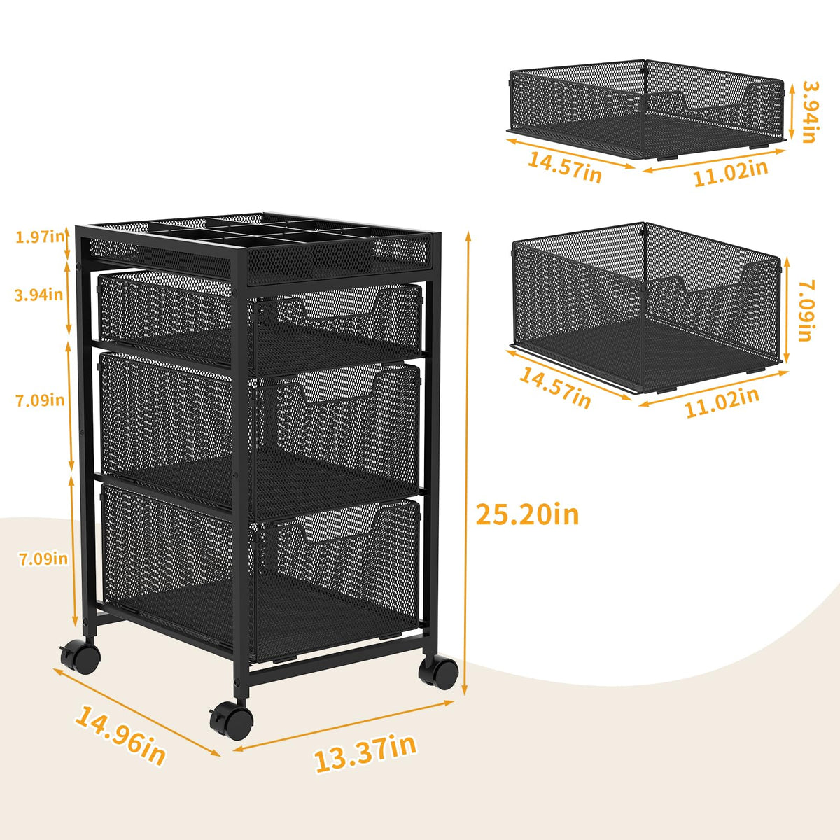 Rolling Utility Cart with 3 Drawers, Craft Organizer and Storage with DIY Divider, Lockable Wheels, Multi-Functional Storage for Art Supplies, Store for Brushes & Paints & Small Parts(Patent Pending)