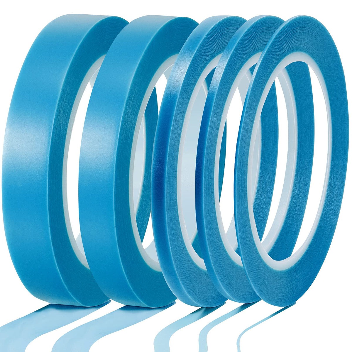 Xuniea 5 Rolls of Vinyl Tape Masking Tape Automotive Car Auto Paint for Curves, High Temperature Vinyl Low Tack(1/16 Inch, 1/8 Inch, 1/4 Inch, 1/2 Inch, 3/4 Inch, Blue)