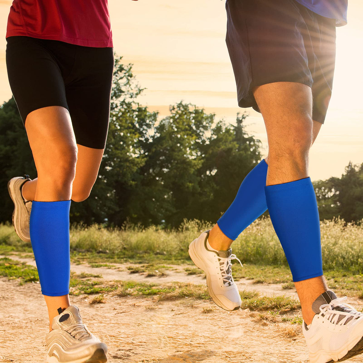 3 Pairs Calf Compression Sleeves for Men And Women Football Leg Sleeve Footless Compression Sock for Running Athlete Cycling (Black, White, Blue, Large)