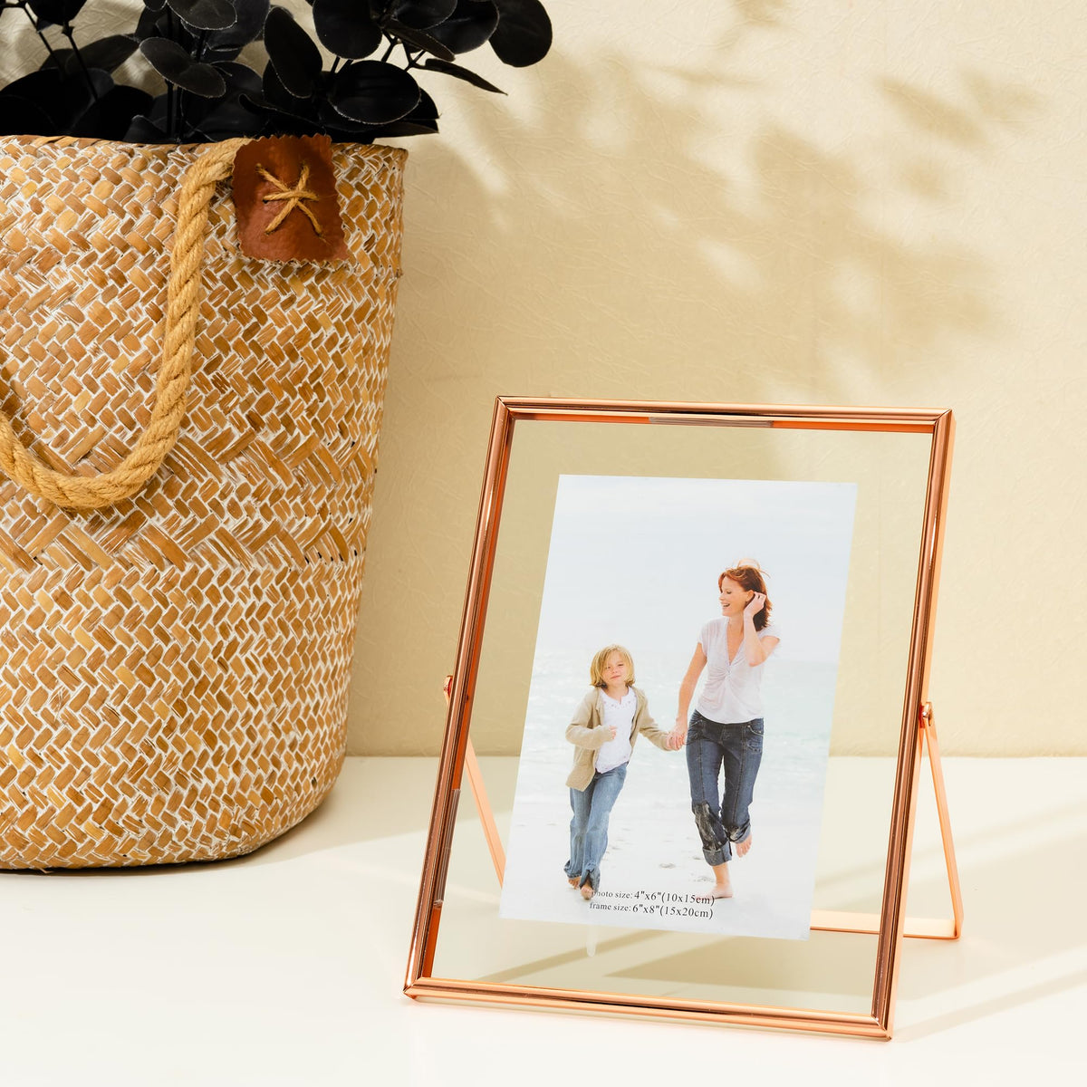 Calculs Rose Gold Floating Frame Vertical Shelf Picture Frame Tabletop Rose Gold Sign Photobooth Place Card/Menu Holder for Wedding, Party, Ceremony or Home Décor