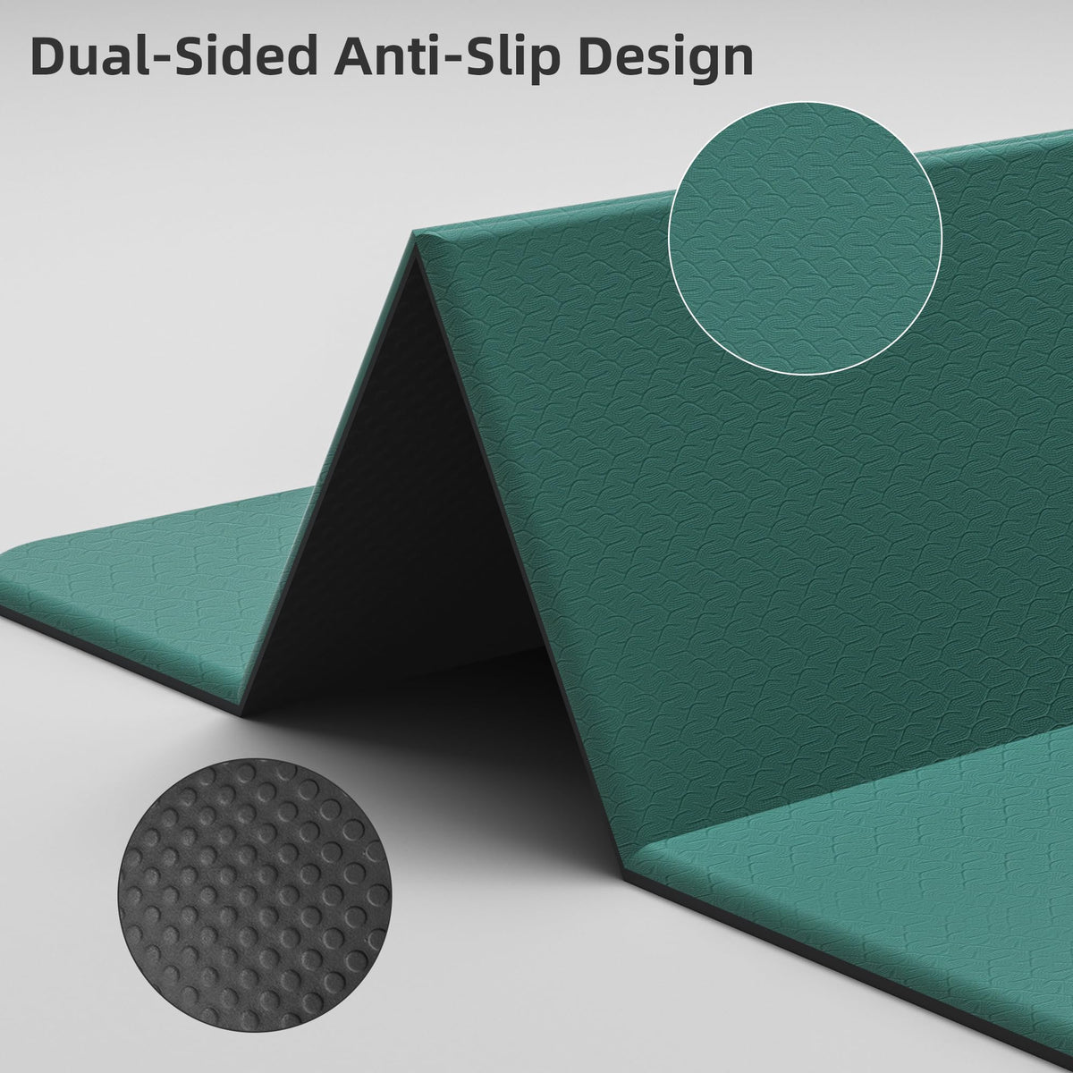HAHE 7-Fold Design Extra Thick Yoga Mat 72"L x 24"W x 0.47",TPE Fitness Exercise Mats, Non-Slip Foldable Yoga Mat, High Density, Portable for Men & Women, Yoga, Pilates, Home Gym (Dark Green & Black)