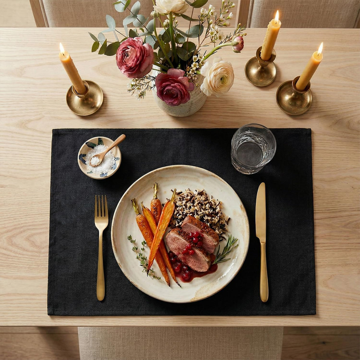 Artoid Mode Black Placemats Set of 6, 12x18 Inch Halloween Washable Holiday Table Mats for Party Kitchen Dining Decoration