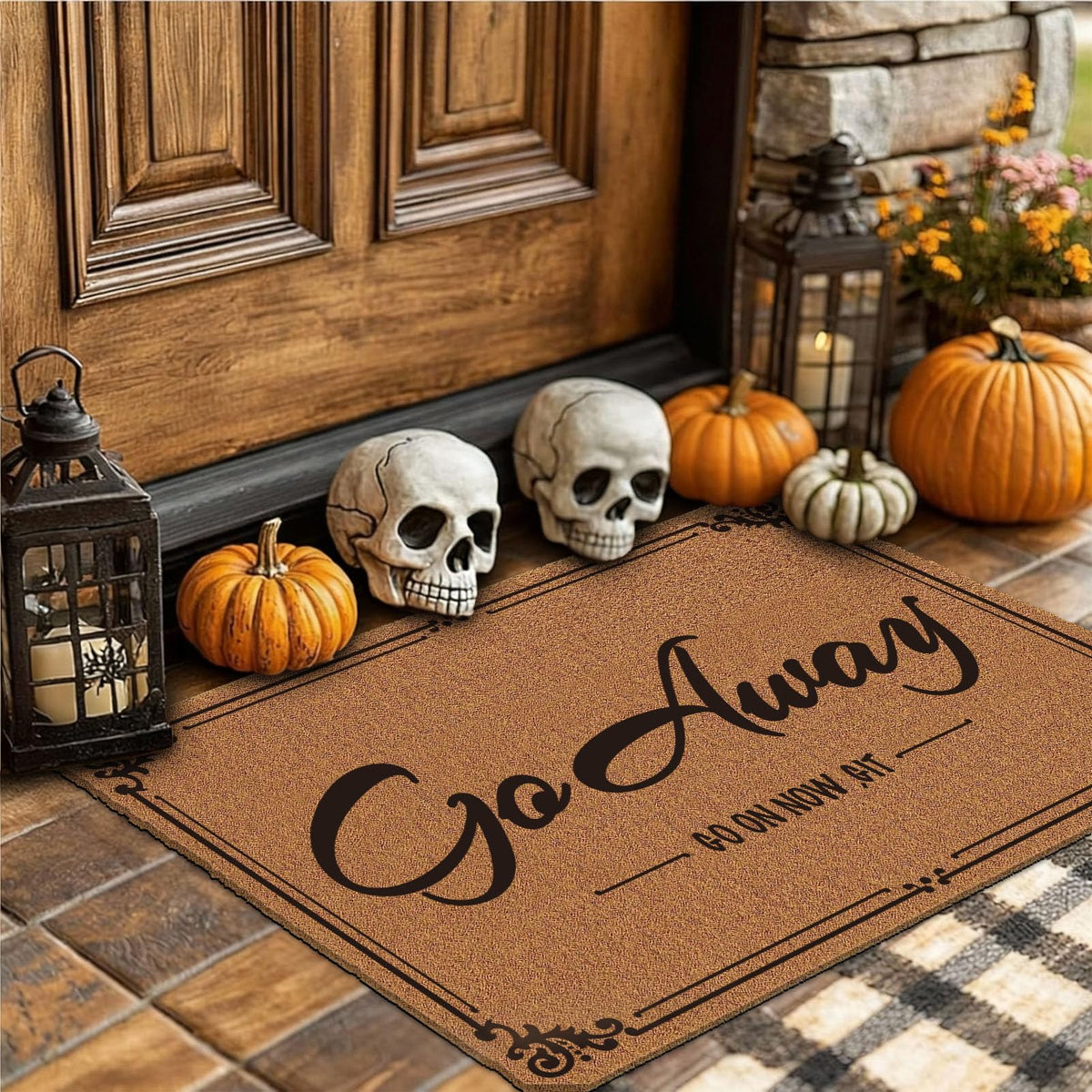 Go Away Go On Now Git Doormat 30x17 Inch Front Mat Funny Halloween Coir Doormat Outdoors Indoor Washable Cute Holiday Welcome Mats for Entryway with Rubber Backing Home Decor Prank Gift