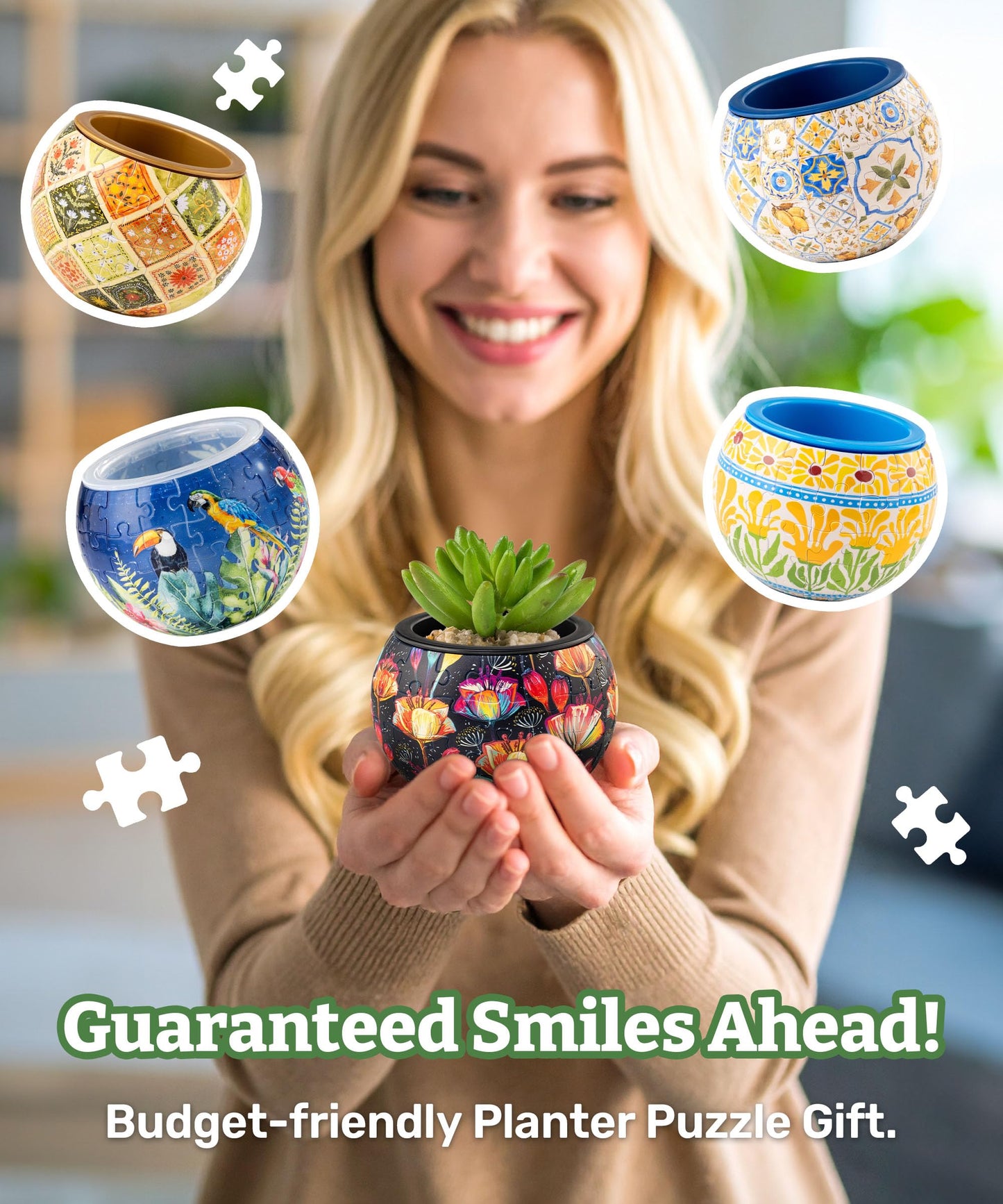 PieceRelax 3D Puzzle Planter 80 Pieces - Flower Pot - Hello Pumpkin Season, for Mom, Home Decor Flower Pots for Indoor Cactus, Succulents Pots [K1107]