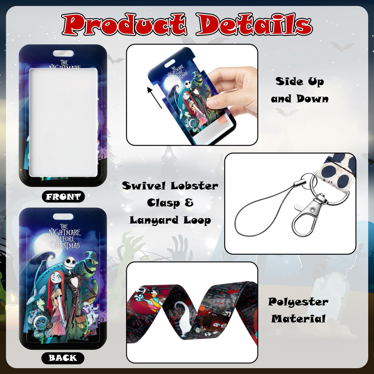 CFuguier Halloween Badge Holder Lanyards - 2 Sets Heavy Duty Halloween Goth ID Badge Card Holder Neck Lanyard Women Men Teacher Nursing Student Nurse Office School Cell Phone Keychain Wallet Car Keys