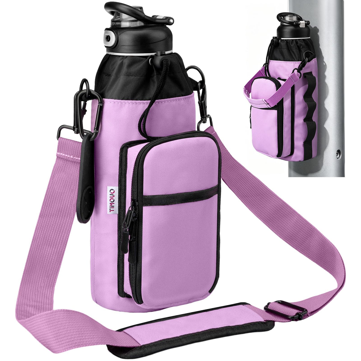TiMOVO Magnetic Gym Bag, Water Bottle Holder with Strap & Phone Pockets, Built-in 5 Neodymium Magnets, Fits 18–40 oz Bottles, Gym Accessories for Sports, Travel, Workout, Lilac