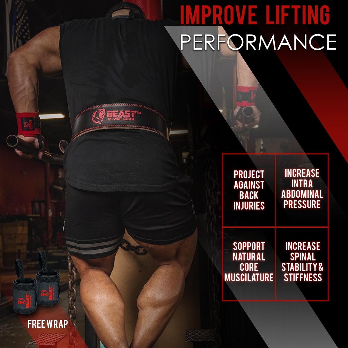 Weight Lifting Belt - 4” Genuine Leather Belts Padded Lower Back Support for Gym Bodybuilding Squat Deadlift Weightlifting Cross Strength Training Men Women Free Wrist Wrap