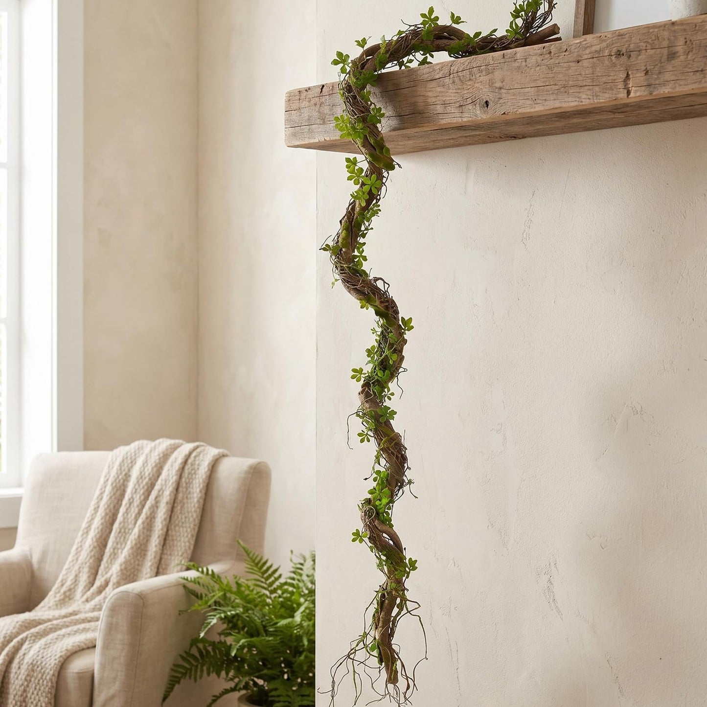 68.9inch Bendable Creepy Artificial Greenery Garland Faux Tree Trunk Branches Twigs Twisted Grape Vines Clover Leaves for Fireplace Mantel Halloween Wall Hanging Outdoor Baby Shower Party Swing Decor