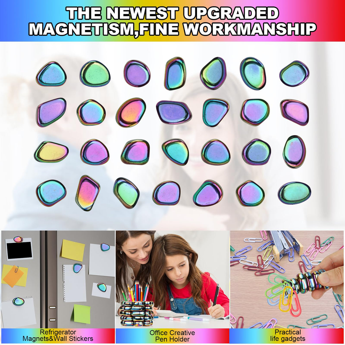 28 Pack Rainbow Fridge Magnetic Magnets, Small and Strong Magnets for Wall Stickers, Strong Refrigerator Magnets Heavy Duty for Whiteboard, Office, Classroom, Kitchen Accessories, Home and Cabinet