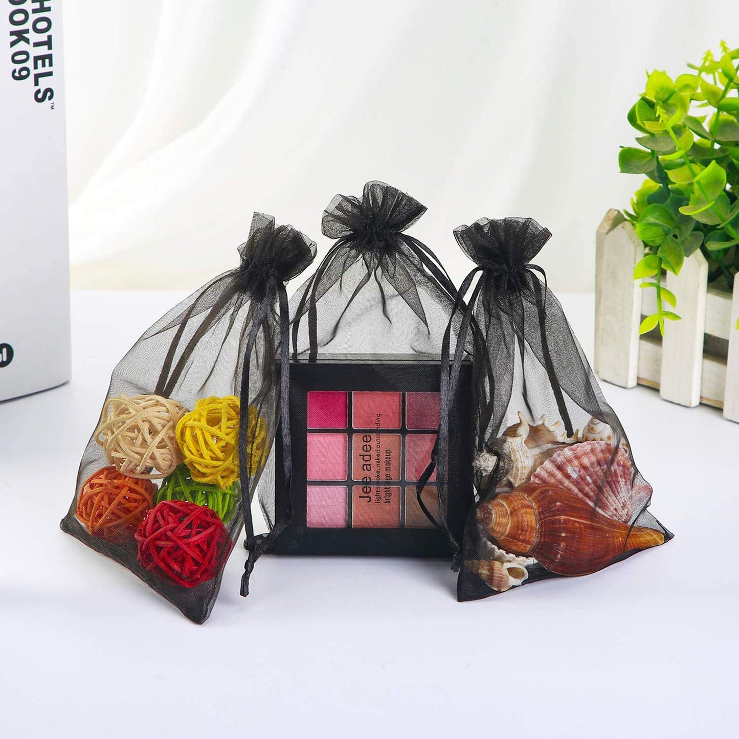Bezall 100Pcs Black Organza Bags 3.5x4.5 Inch, Small Mesh Bags Drawstring Jewelry Candy Pouches Funeral Halloween Party Favor Bag