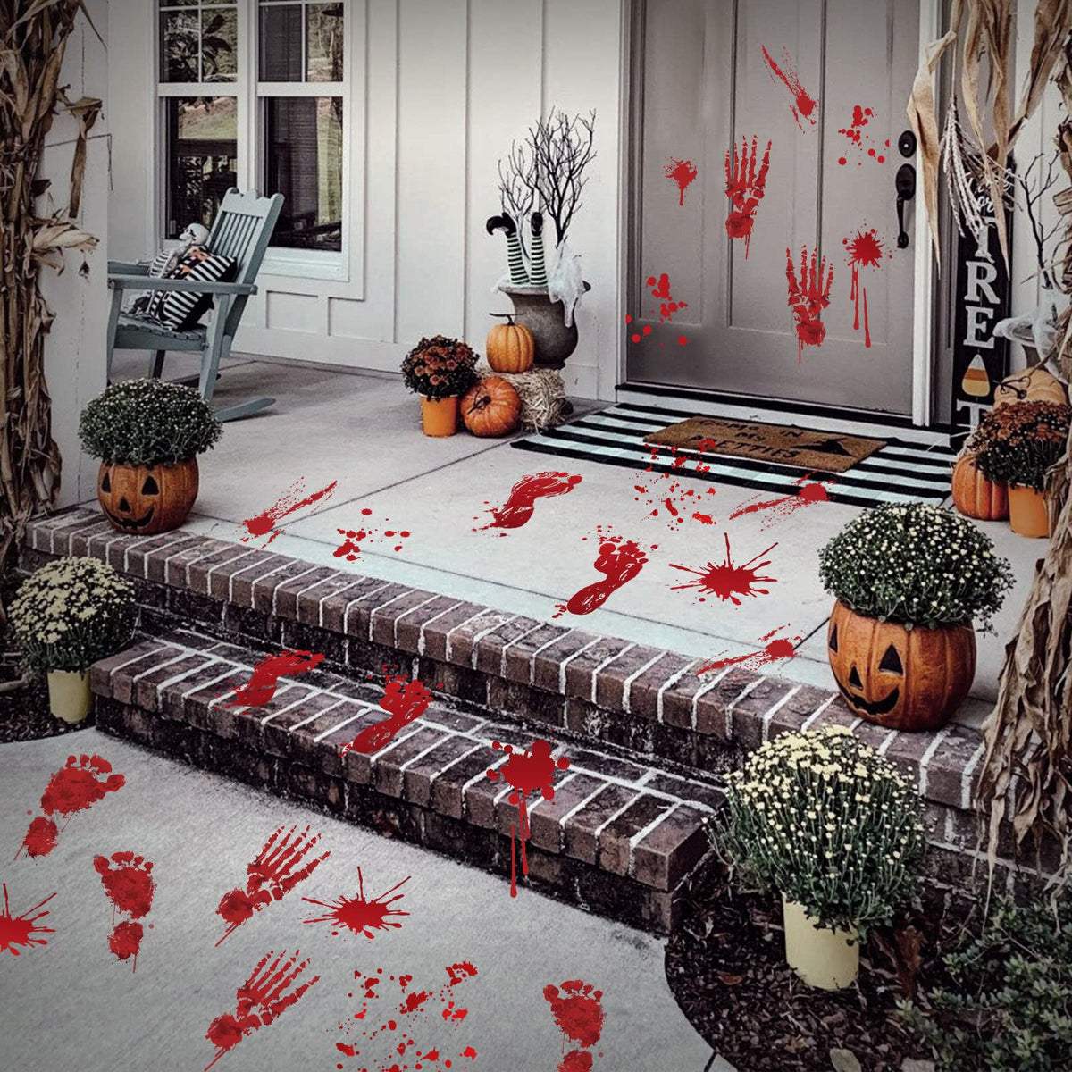 128 Pcs Halloween Footprints Floor Clings - Bloody Halloween Decorations, Floor Stickers Decals for Party Supplies (12 Sheets)