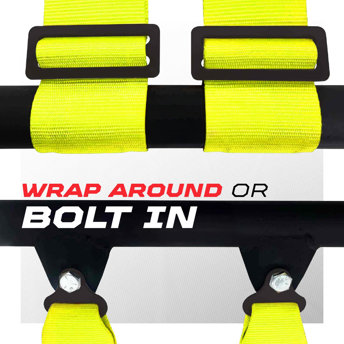 1pc 4 Point Harness for Bucket Seat, Push Release, 10 Color Options, Racing Harness, Race Car, Off Road, UTV, RZR (Yellow, 2 inch) [6038]