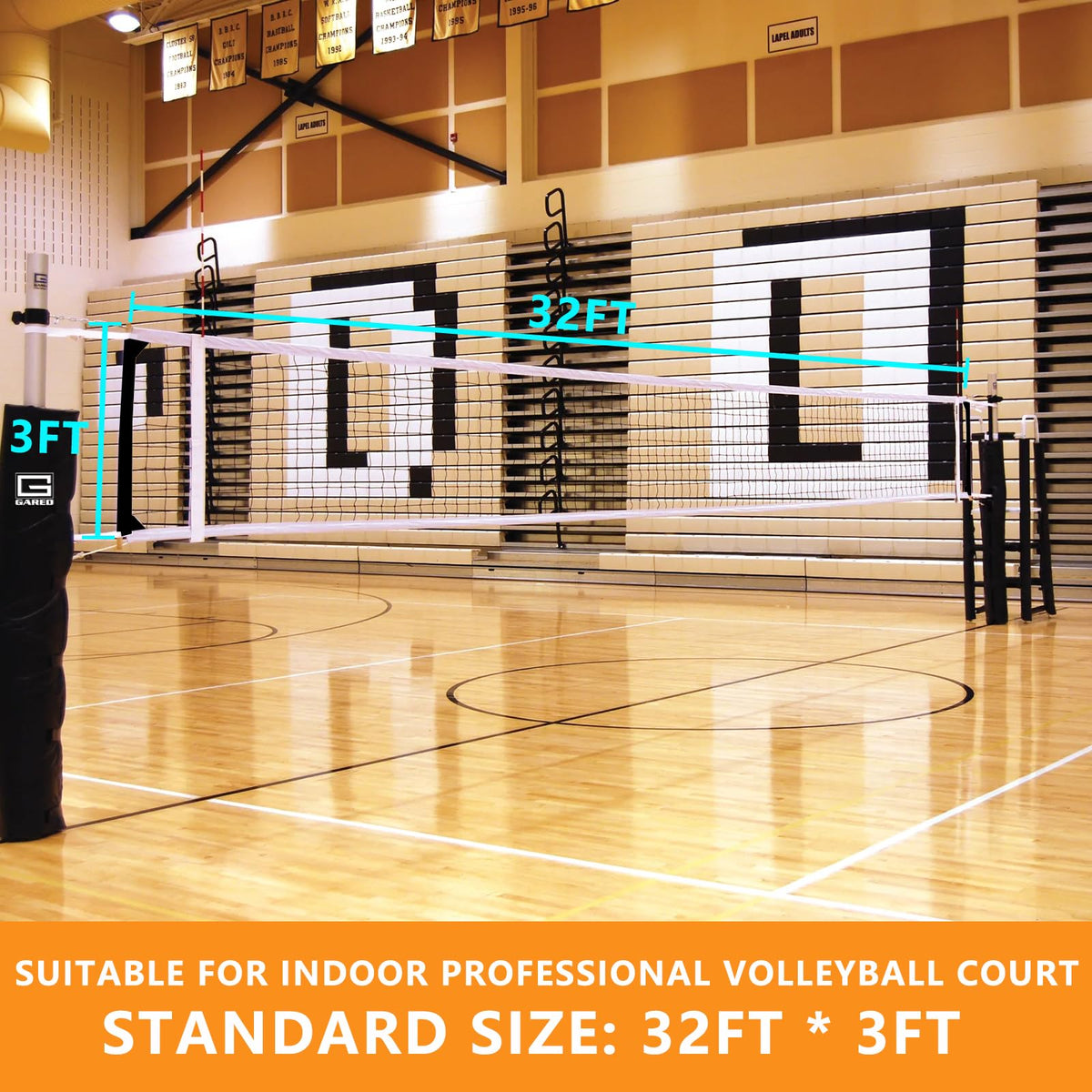 MegaNets Volleyball Net Replacement Heavy Duty Outdoor Volleyball Nets with Steel Cable, 32x3FT Volleyball Net for Backyard Volley Ball Net for Court Beach Pool Park(Net Only)