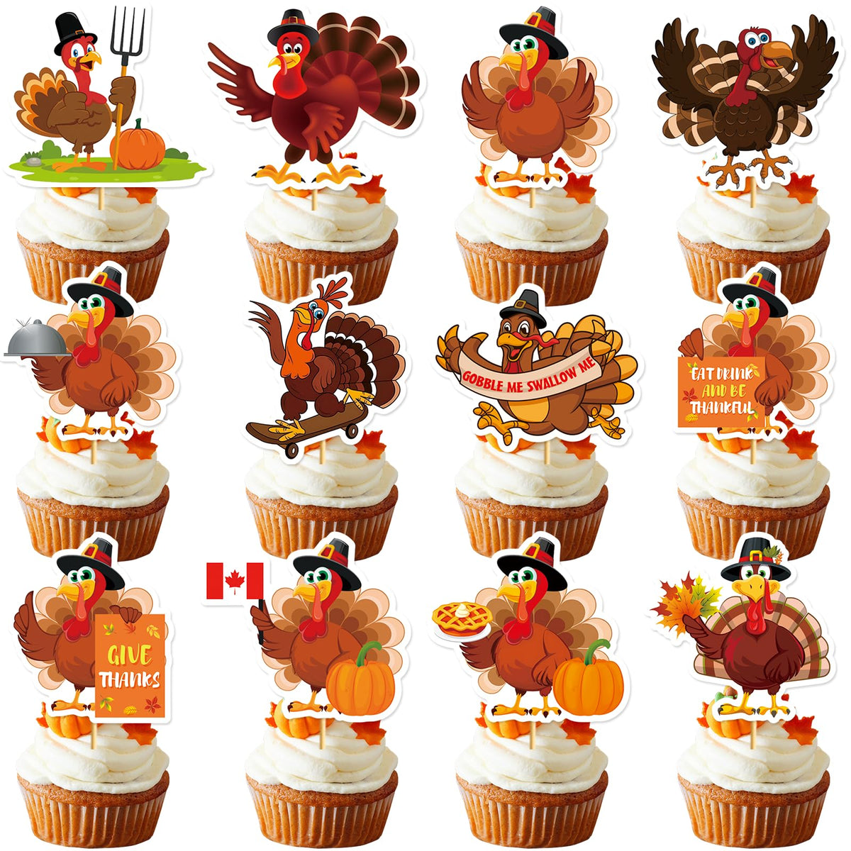 36Pcs Thanksgiving Cupcake Toppers Friendsgiving Turkey Cupcake Toppers Thanksgiving Cake Decorations Friendsgiving Cake Toppers