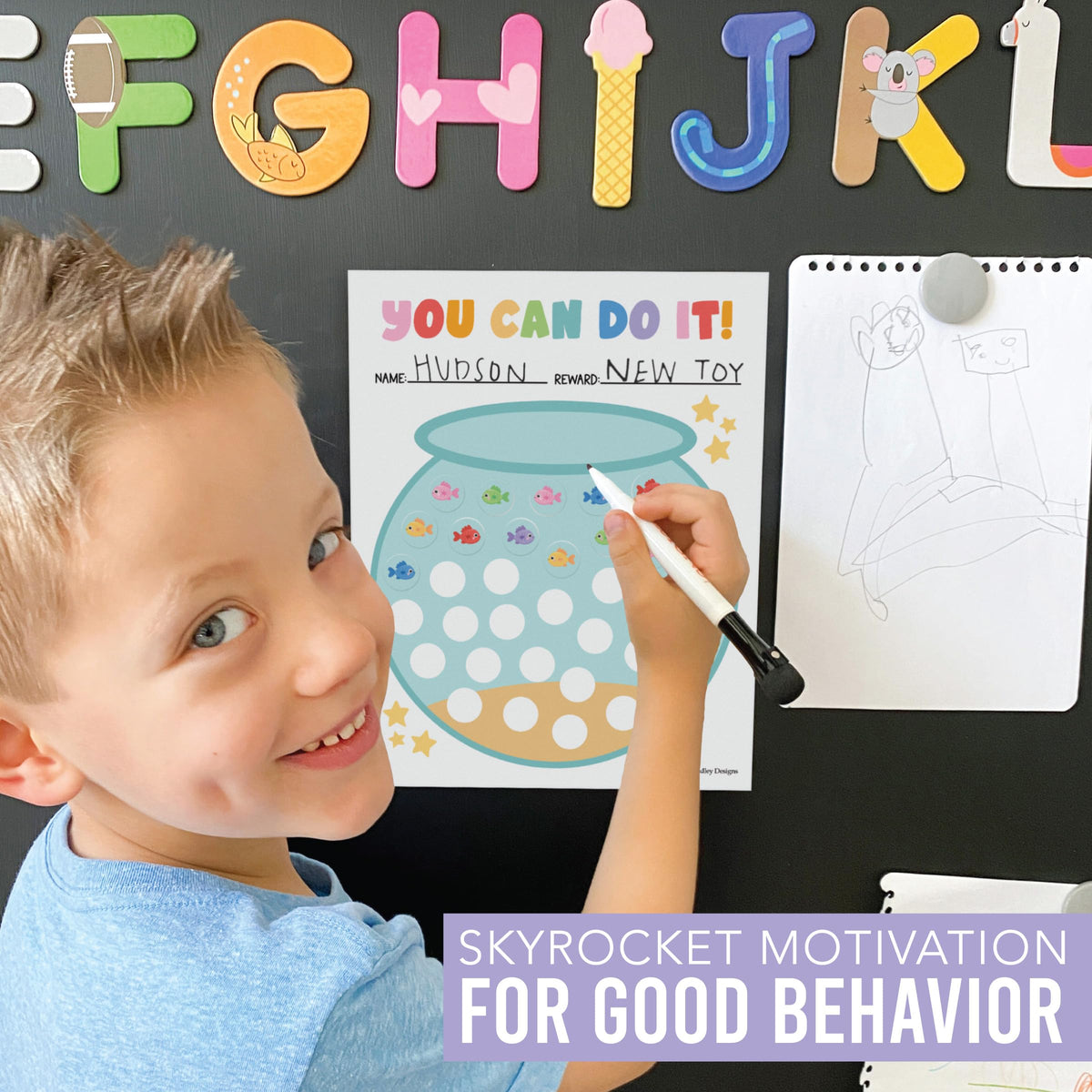 Hadley Designs Sticker Chart for Kids Behavior at Home – Reward System for Toddlers, Star Incentive Tracker for Toddlers, Chart for Kids Behavior, Classroom Fish Tank Incentive Charts