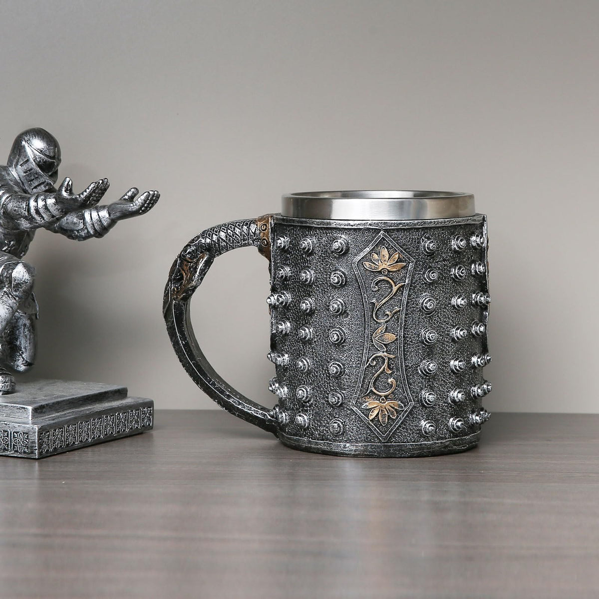 AsAlways Stainless Steel Skull Beer Mug Gothic Beer Stein Novelty Wine Coffee Drinking Cup Halloween Renaissance Accessory Gift 400ML/13.5OZ